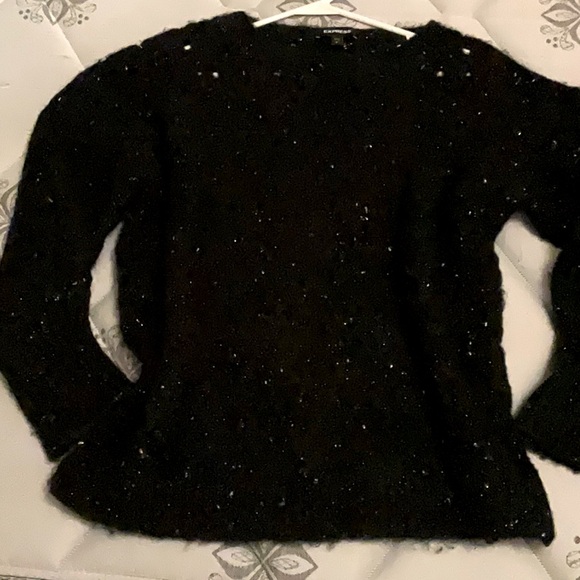Express Balloon Sleeve Metallic Open Knit Sweater | Sz M - Picture 2 of 4